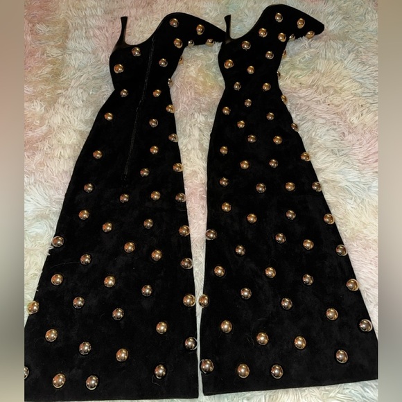 New Jeffrey Campbell Slouchy Over The Knee Studded Black Suede Boots - Picture 10 of 15